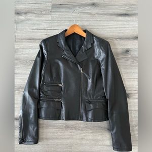 Carlisle Black Leather Jacket with Zipper Details | Size 2